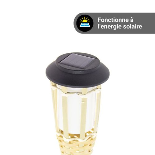 Balise Solaire LED Ip44 En Bambou, Effet Flambeau, 74 Cm, Ip44