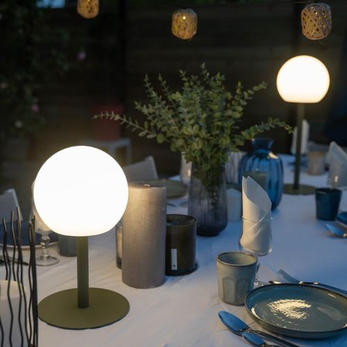 Lampe à Poser Pop - Boule Kaki Rechargeable En Métal LED Ip44, 400 Lumens, Cct Et Dimmable, Hauteur