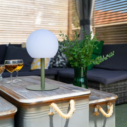 Lampe à Poser Pop - Boule Kaki Rechargeable En Métal LED Ip44, 400 Lumens, Cct Et Dimmable, Hauteur