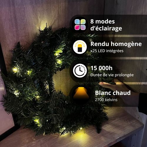 Couronne De Noël Hublot LED Ip44 D.45cm Blanc Chaud
