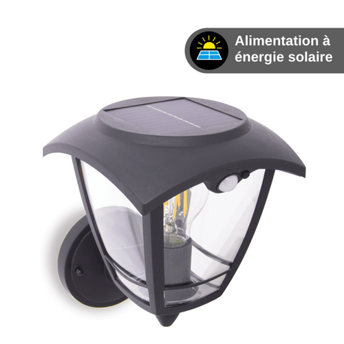 Applique Murale Solaire Rétro LED Ip44, 400 Lumens, Détecteur De Mouvement, Avec Ampoule, Noir