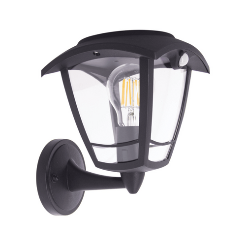 Applique Murale Solaire Rétro LED Ip44, 400 Lumens, Détecteur De Mouvement, Avec Ampoule, Noir