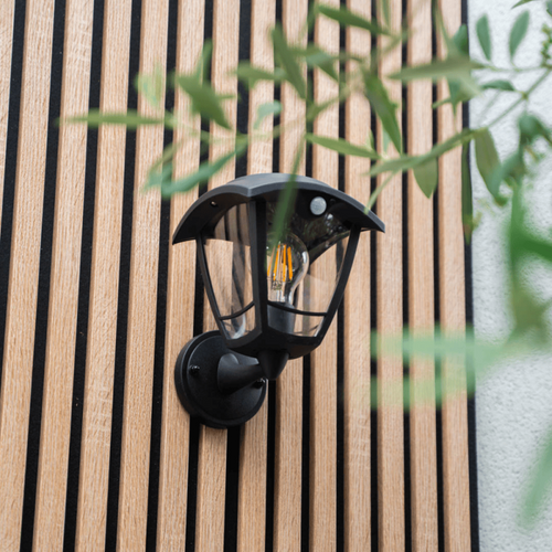 Applique Murale Solaire Rétro LED Ip44, 400 Lumens, Détecteur De Mouvement, Avec Ampoule, Noir