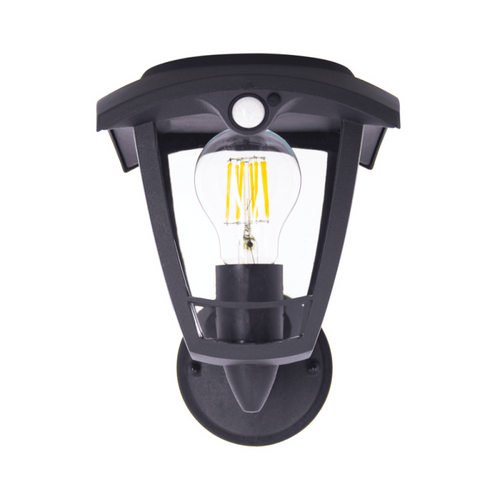 Applique Murale Solaire Rétro LED Ip44, 400 Lumens, Détecteur De Mouvement, Avec Ampoule, Noir