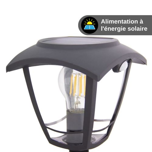 Borne Solaire Rétro LED Ip44, 400 Lumens, Détecteur De Mouvement, Avec Ampoule, Noir