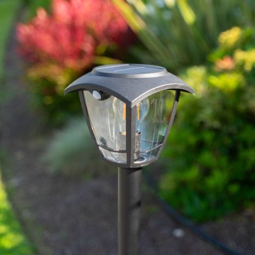 Borne Solaire Rétro LED Ip44, 400 Lumens, Détecteur De Mouvement, Avec Ampoule, Noir