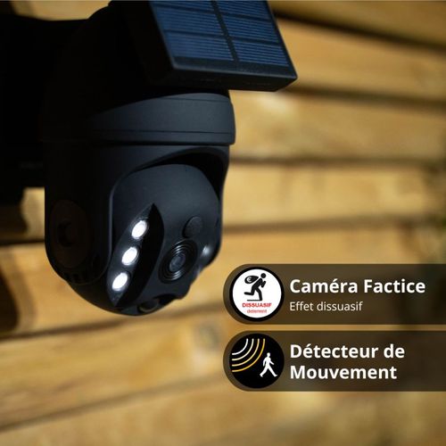 Projecteur Caméra Factice Solaire Ip65, 250 Lumens, Détecteur De Mouvement, Noir