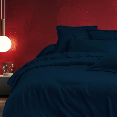 Housse De Couette + Taies Oreiller 140x200cm Satin De Coton Bleu