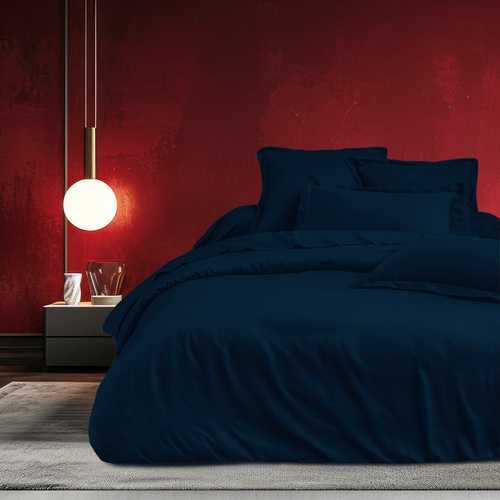 Housse De Couette + Taies Oreiller 140x200cm Satin De Coton Bleu