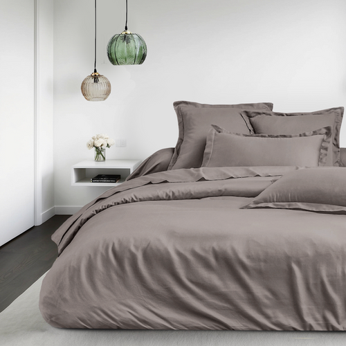 Housse De Couette + Taies Oreiller 140x200cm Satin De Coton Gris