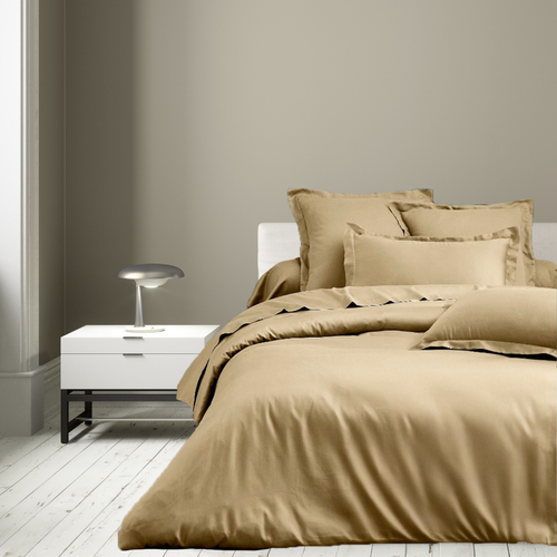 Housse De Couette + Taies Oreiller 200x200cm Satin De Coton Beige