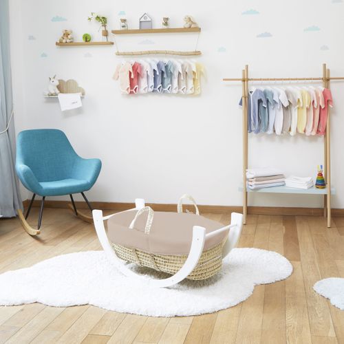 Couffin Avec Support Réversible Blanc, Habillage Coton Bio - Noisette