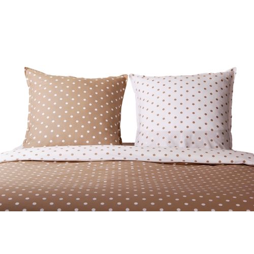 Housse De Couette + Taie Oreiller 140x200 Cm "pois Cappuccino" Coton Imprimé.