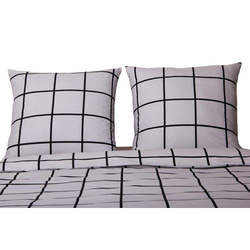 Housse De Couette + Taies Oreiller 240x220 Cm "carreaux Gris" Coton Imprimé.