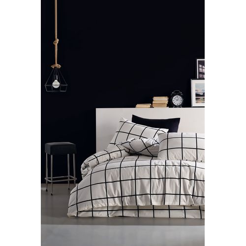 Housse De Couette + Taie Oreiller 140x200 Cm "carreaux Noir" Coton Imprimé.