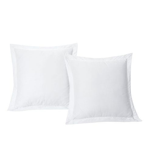 Lot De 2 Taies  D'oreiller  63x63 Cm Satin De Coton Rayé Blanc