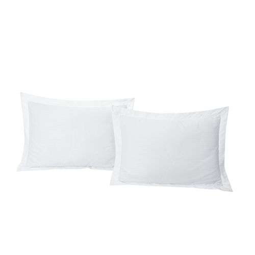 Lot De 2 Taies D'oreiller 50x70 Cm Satin De Coton Rayé Blanc