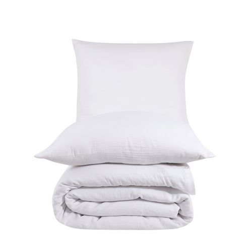 Housse De Couette Et Taies D'oreiller 240x220 Cm Gaze De Coton Blanc