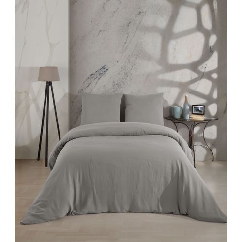 Housse De Couette Et Taies D'oreiller 200x200 Cm Gaze De Coton Gris
