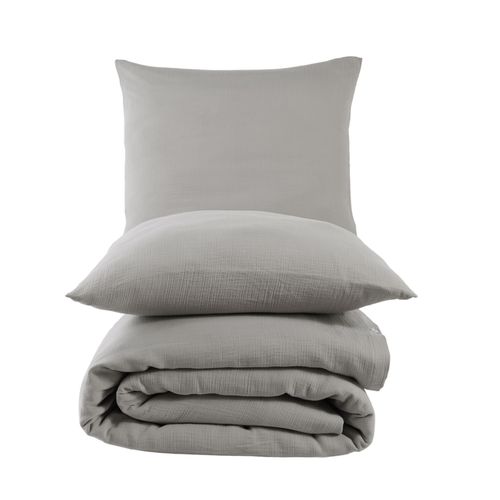 Housse De Couette Et Taies D'oreiller 240x220 Cm Gaze De Coton Gris