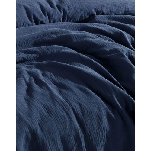 Housse De Couette Et Taies D'oreiller 200x200 Cm Gaze De Coton Bleu Marine
