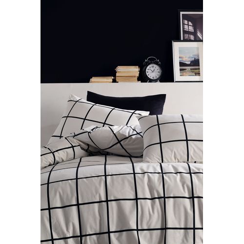 Housse De Couette + Taies Oreiller 200x200 Cm "carreaux Noir" Coton Imprimé.