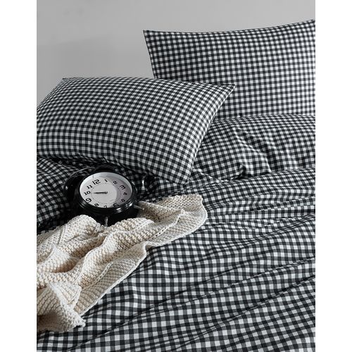 Housse De Couette + Taies D'oreiller 200x200 Cm "vichy Noir" Coton Imprimé.