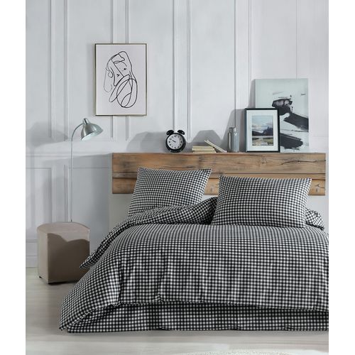 Housse De Couette + Taies D'oreiller 200x200 Cm "vichy Noir" Coton Imprimé.