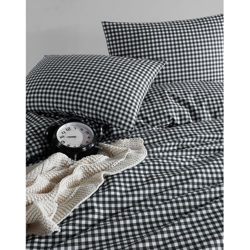Housse De Couette + Taies D'oreiller 240x220 Cm "vichy Noir" Coton Imprimé.