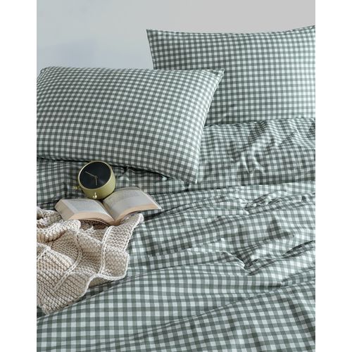 Housse De Couette + Taies D'oreiller 240x220 Cm "vichy Vert" Coton Imprimé.