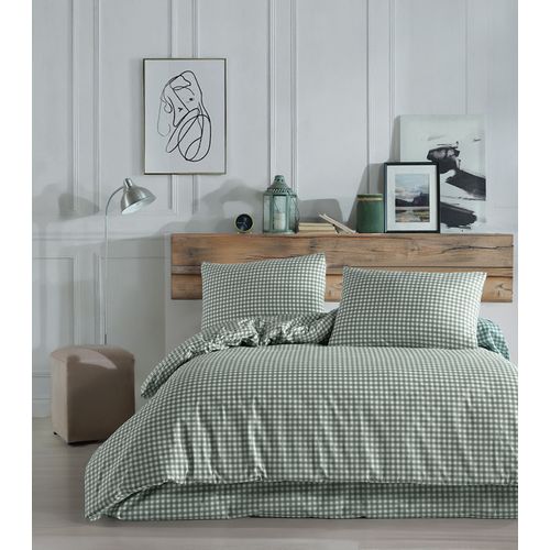 Housse De Couette + Taies D'oreiller 240x220 Cm "vichy Vert" Coton Imprimé.