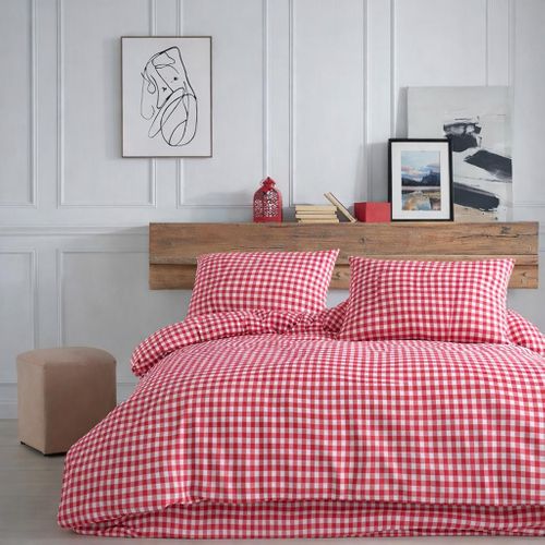 Housse De Couette + Taies D'oreiller 240x220 Cm "vichy Rose" Coton Imprimé.