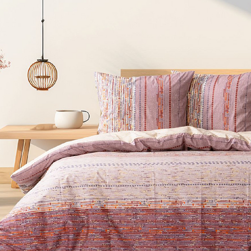 Housse De Couette + Taies D'oreiller 200x200 Cm "efonte Ocre" Coton Imprimé.