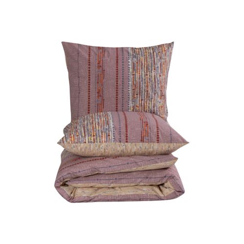 Housse De Couette + Taies D'oreiller 200x200 Cm "efonte Ocre" Coton Imprimé.