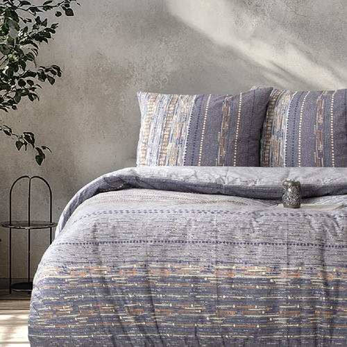 Housse De Couette + Taies D'oreiller 200x200 Cm "efonte Stone" Coton Imprimé.