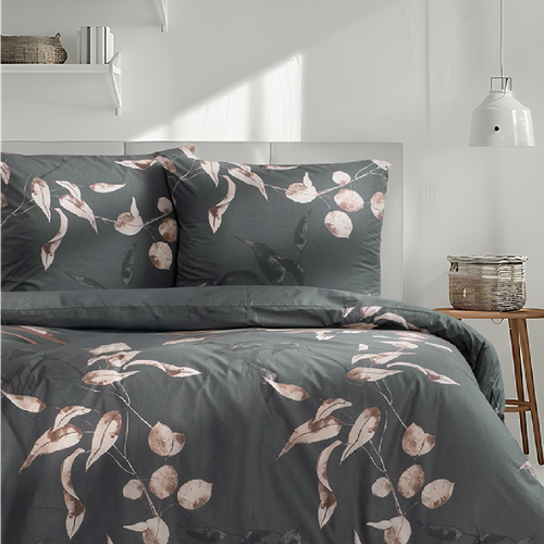 Housse De Couette + Taie D'oreiller 140x200 Cm "tivory Vert" Coton Imprimé.