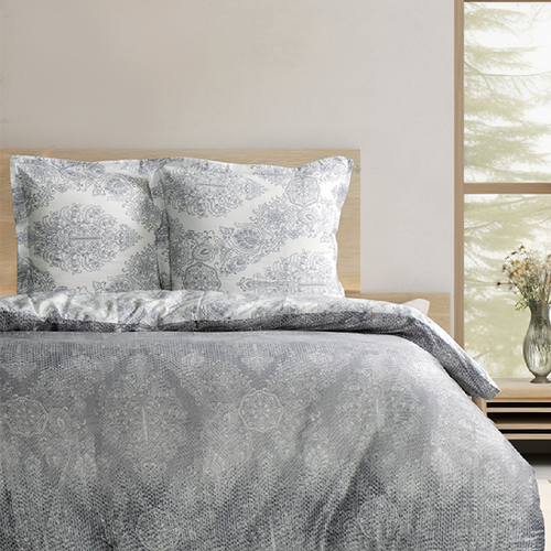 Housse De Couette + Taies D'oreiller 200x200 Cm Satin De Coton "silver"