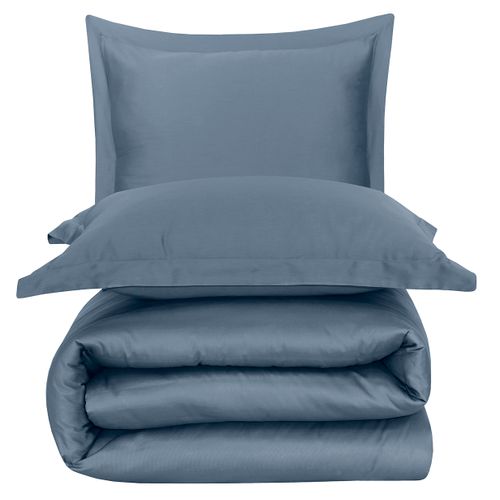 Parure De Lit  2 Personnes  200x200 Cm  Satin De Coton Bleu