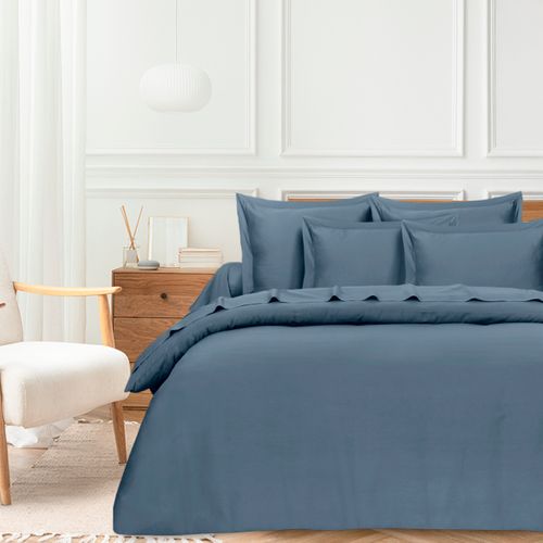 Parure De Lit  2 Personnes  200x200 Cm  Satin De Coton Bleu