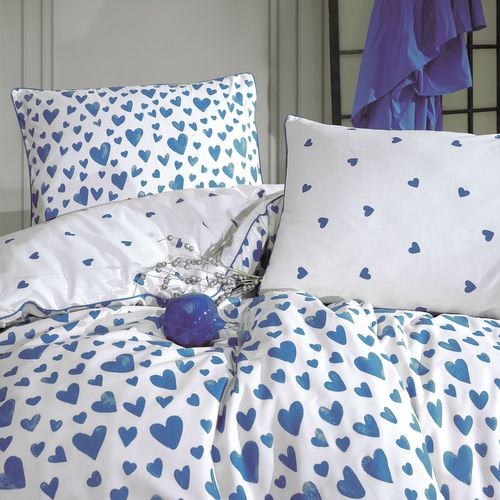 Parure De Lit 2 Personnes 240x220 Cm Coton Imprimé-amour Bleu