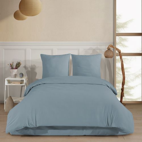 Parure De Lit 2 Personnes 260x240 Cm Flanelle De Coton Bleu