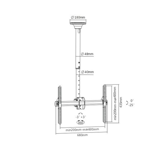 Support Plafond Écran TV 37"-70", Hauteur  106-156cm
