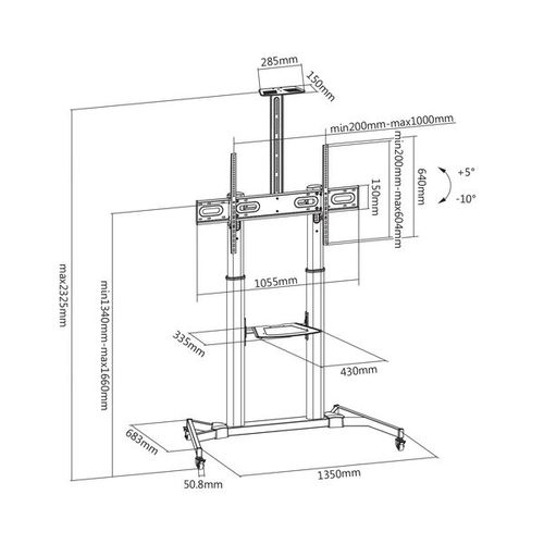 Support Mobile Écran TV X-large 60''-100'' Vesa 1000x600 Max