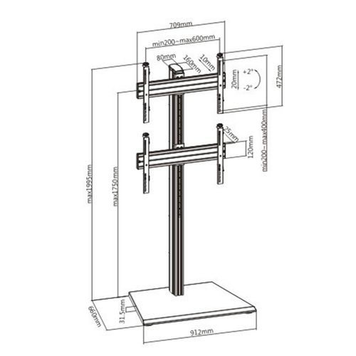 Support Sur Pied Pour 2 Écrans TV  40''-65'' - Hauteur 175cm - à Poser