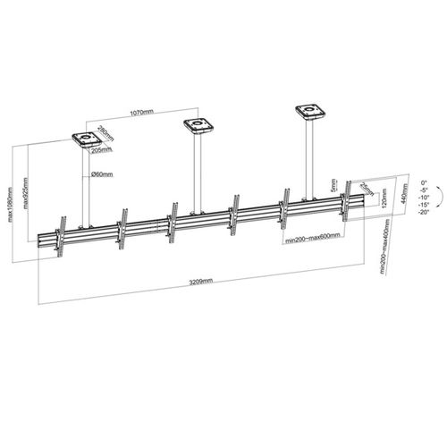 Support Plafond Menu Board 3 Écrans 50''-55'' - Hauteur 100cm