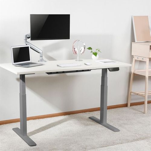 Bureau Motorisé Assis-debout 120x75cm Plateau Blanc/pied Gris