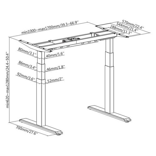 Bureau Motorisé Assis-debout 120x75cm Plateau Blanc/pied Gris