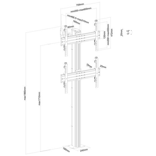 Support Sur Pied Pour 2 Écrans TV 40''-65'' - Hauteur 175cm - à Visser