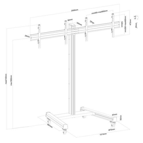 Support Sur Roulettes Pour 2 Écrans TV 43'' - 49'' - Hauteur 175cm