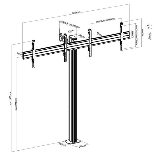 Support Sur Pied Pour 2 Écrans TV 50'' - 55'' - Hauteur 175cm - à Visser